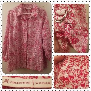 3X Plus Red/White Print Blouse